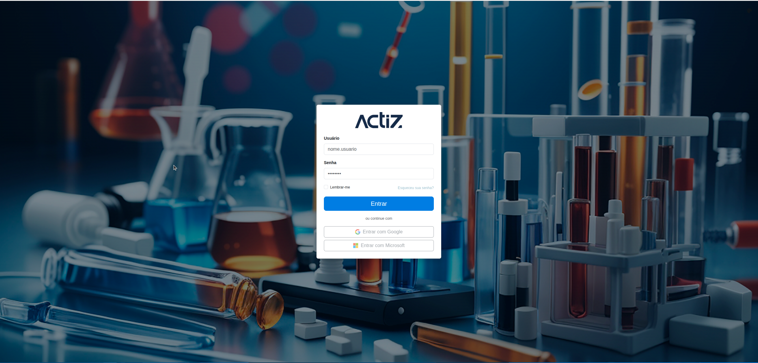 Tela de acesso do Portal do Cliente Actiz